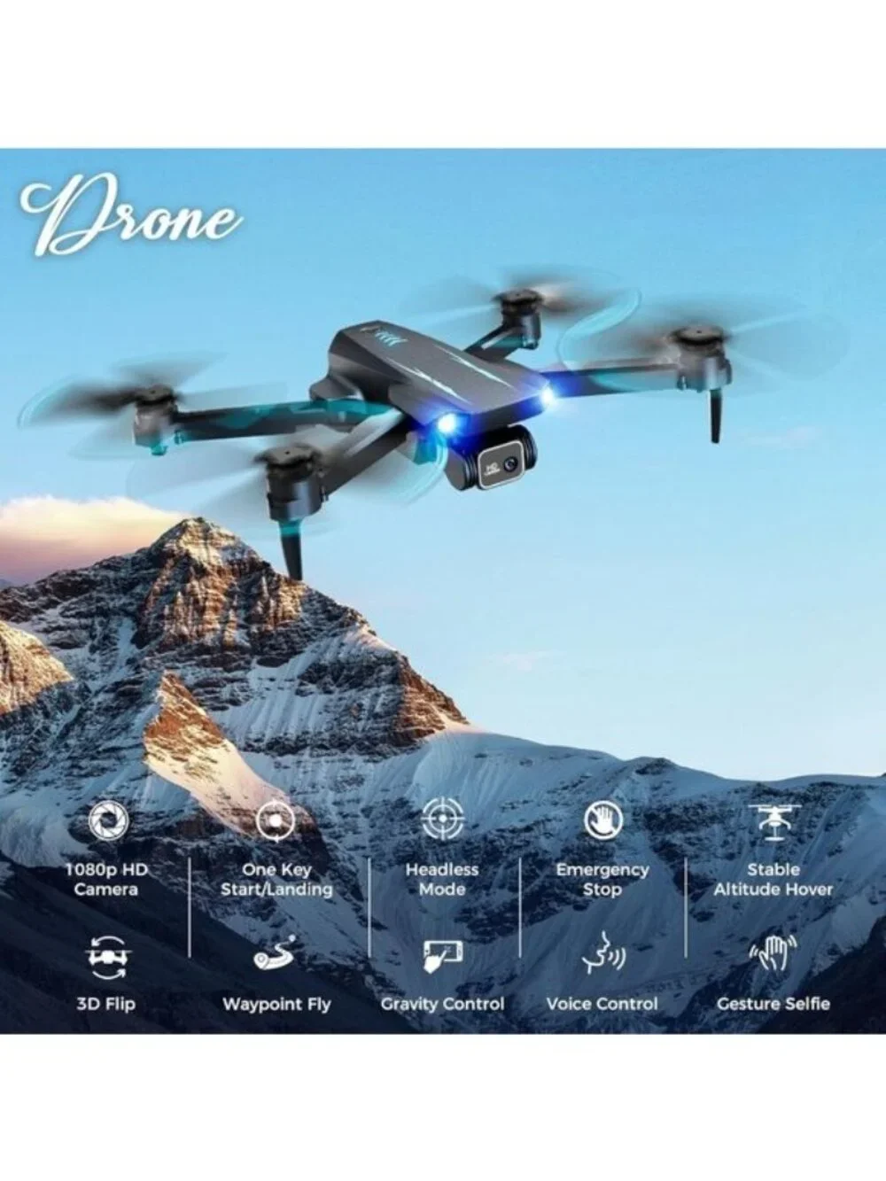 Drone Camera 1080P HD FPV Camera, ne Key Take Off/Land, Altitude Hold, 360 Flip
